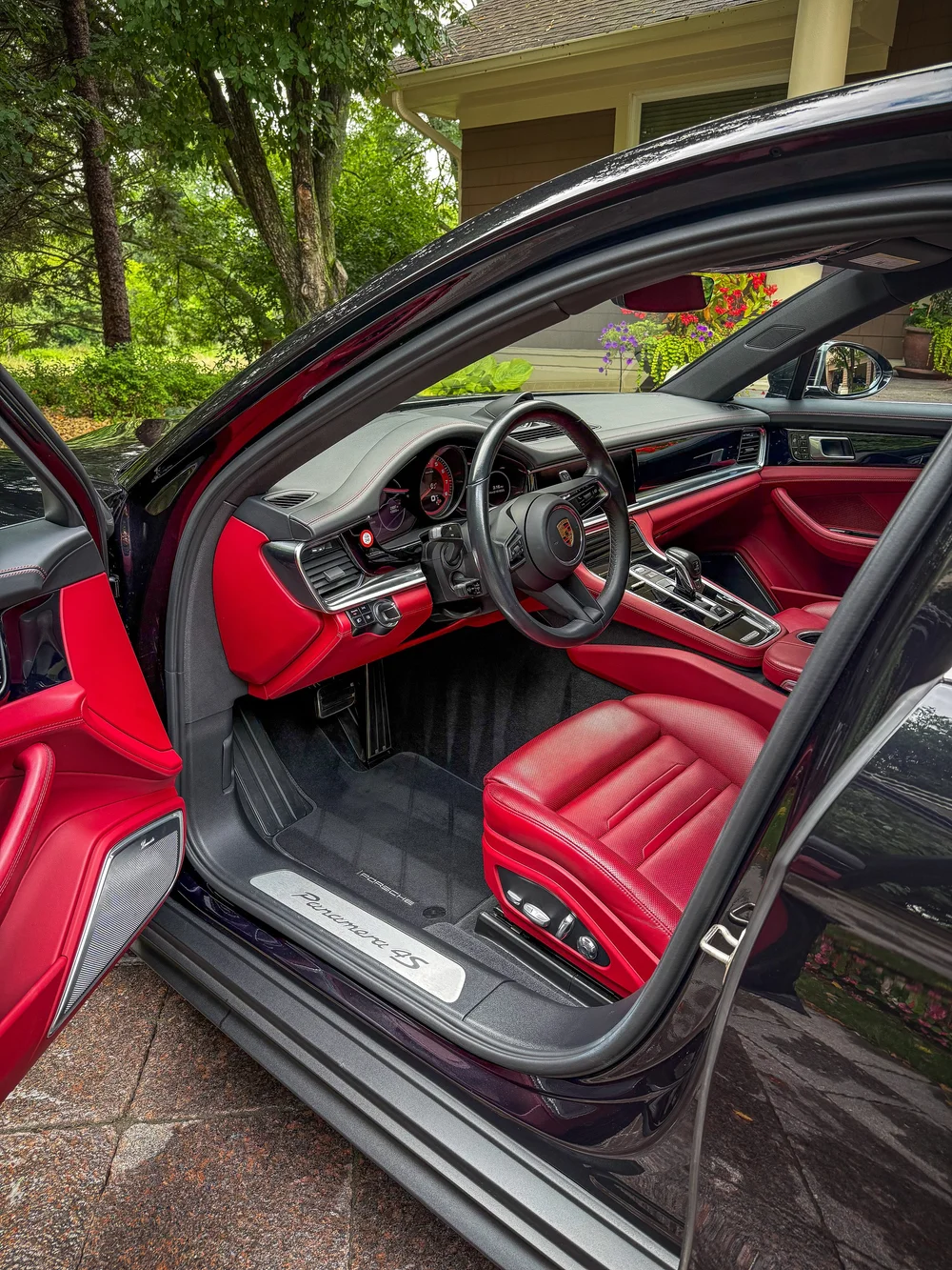 Freshly detailed red leather Porsche interior